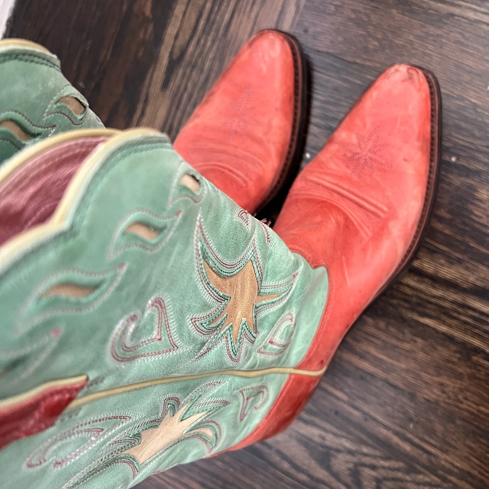 Pink/Teal Cowboy Boots size 7-7.5